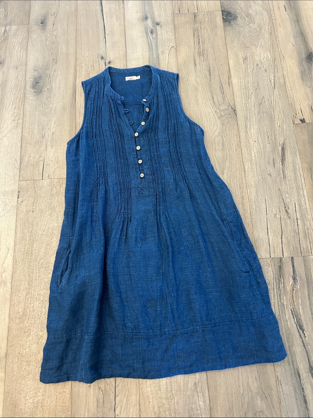 Sleeveless Isha Blue Button-Front Linen Dress from Faherty